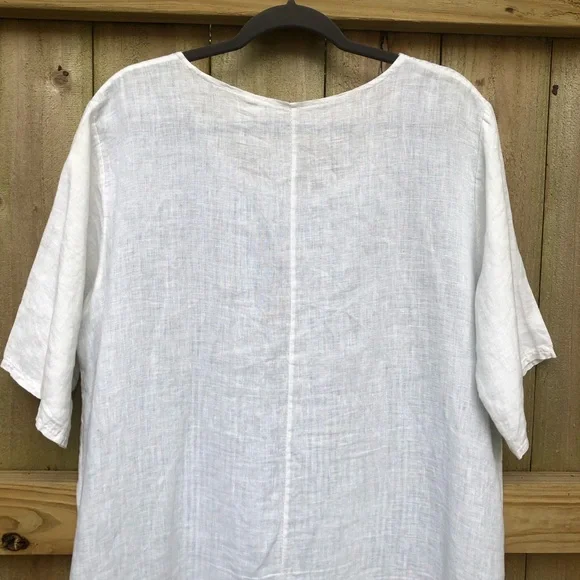 AMO 100% Linen Lagenlook Midi Dress White Navy Stripes Layered Italy with Scarf - Picture 11 of 14